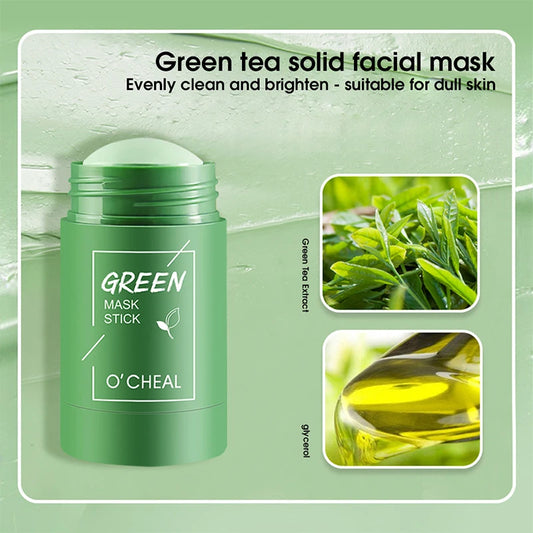 OCHEAL Solid Cleansing Mask - Green Tea charcoal formula eliminates blackheads, peach flavor, purifies and refreshes skin